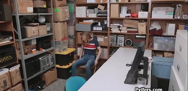  Teen thief tied then fucked at the back office